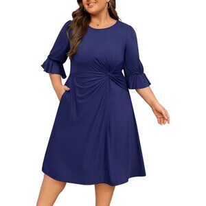 Plus Size Women's Dress Casual Ruffle Sleeve Crew Neck Wrap Hem